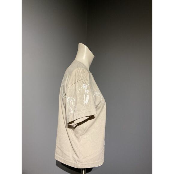 weekend warrior Crop Top Tee Shirt Size Med Tan With White skateboard skeletons - Picture 2 of 4